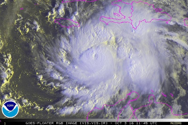 Hurricane Matthew is seen in an image from NOAA's GOES-East satellite