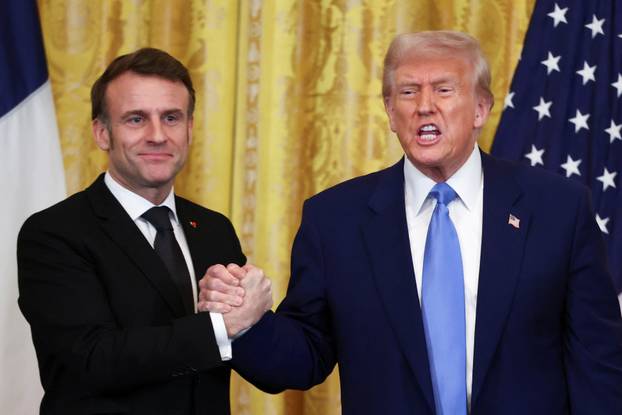 U.S. President Donald Trump and French President Emmanuel Macron hold a press conference, in Washington