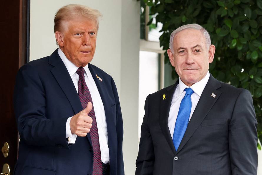 U.S. President Trump meets Israeli PM Netanyahu at the White House in Washington