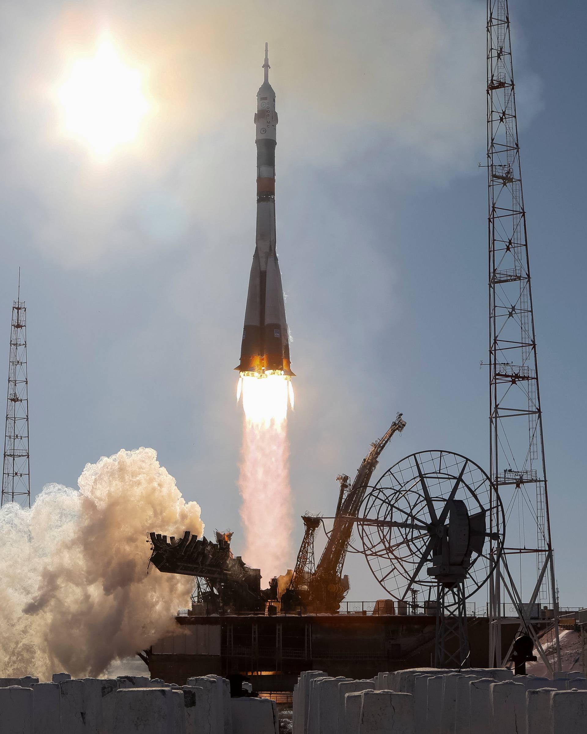 The Soyuz MS-07 spacecraft carrying the next International Space Station (ISS) crew blasts off from the launchpad at the Baikonur Cosmodrome