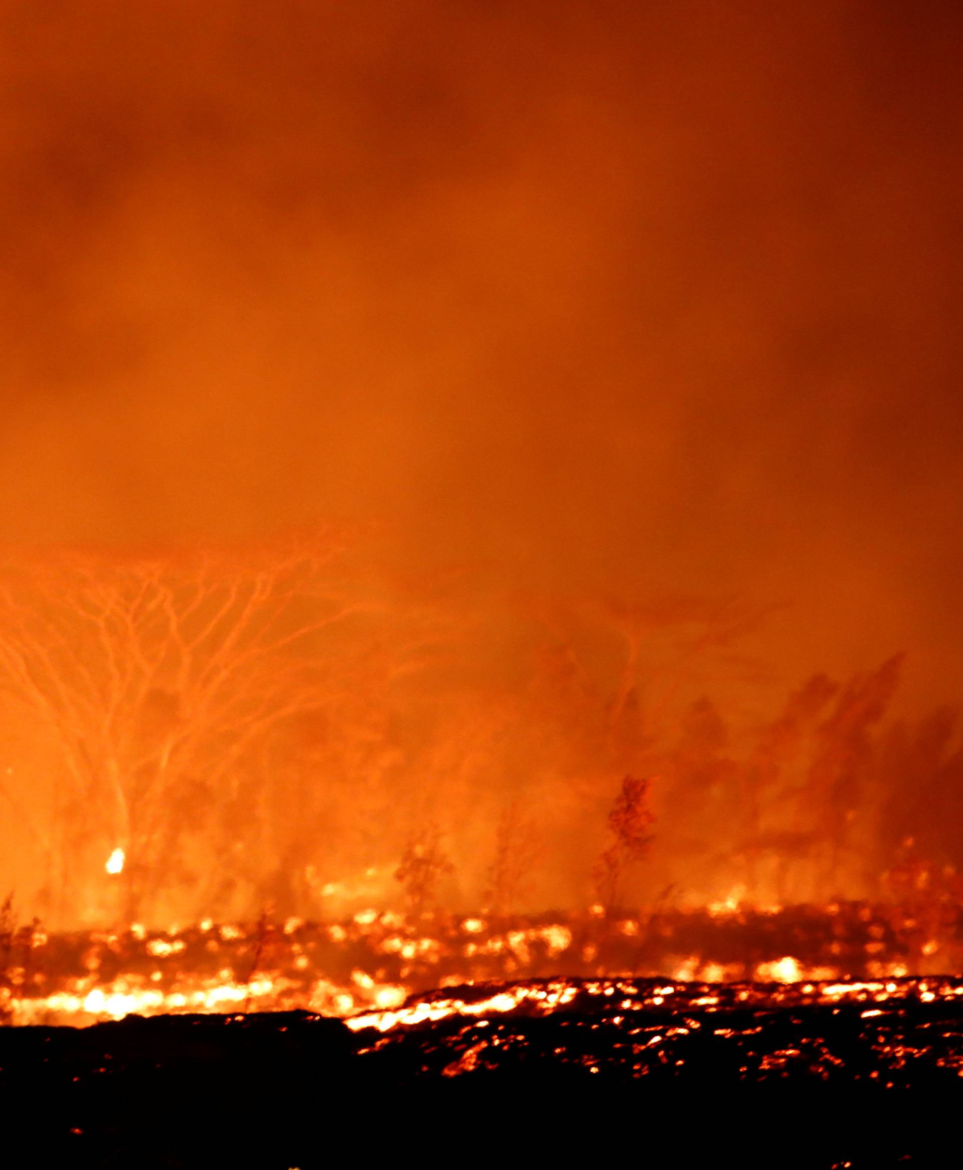 Lava flows through forest on the outskirts of Pahoa