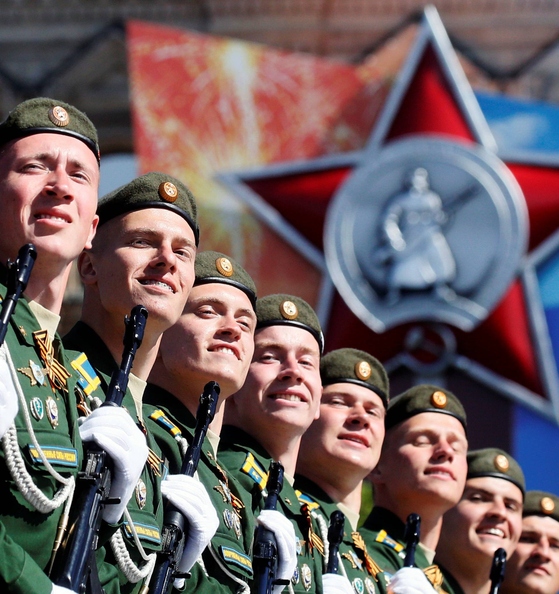 Russian servicemen march during the Victory Day parade at Red Square in Moscow