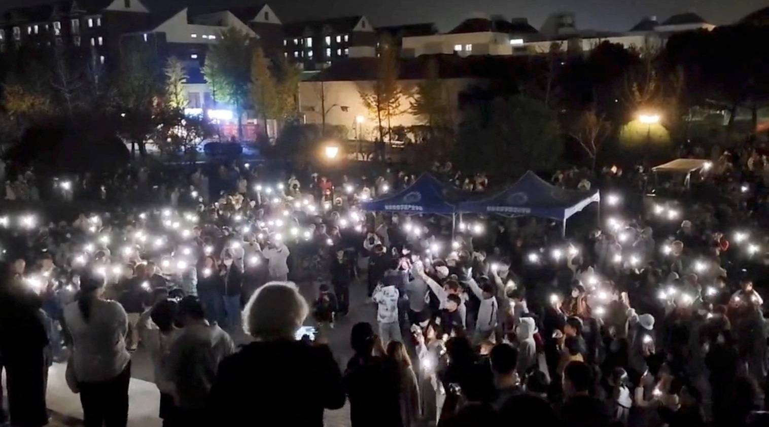 People protest at Communication University of China in Nanjing