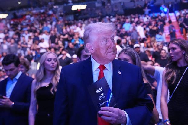U.S. President Donald Trump attends UFC 327 at Kaseya Center