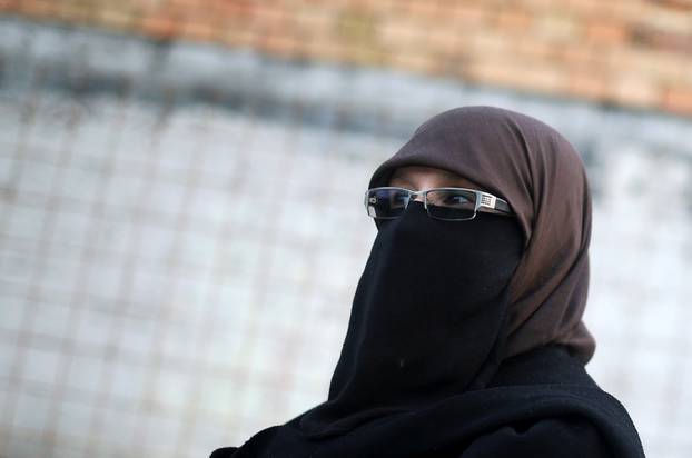 Indira Sinanovic, first Bosnian woman wearing a niqab to run in local elections in Bosnia, attends a pre-election rally with supporters in Zavidovici