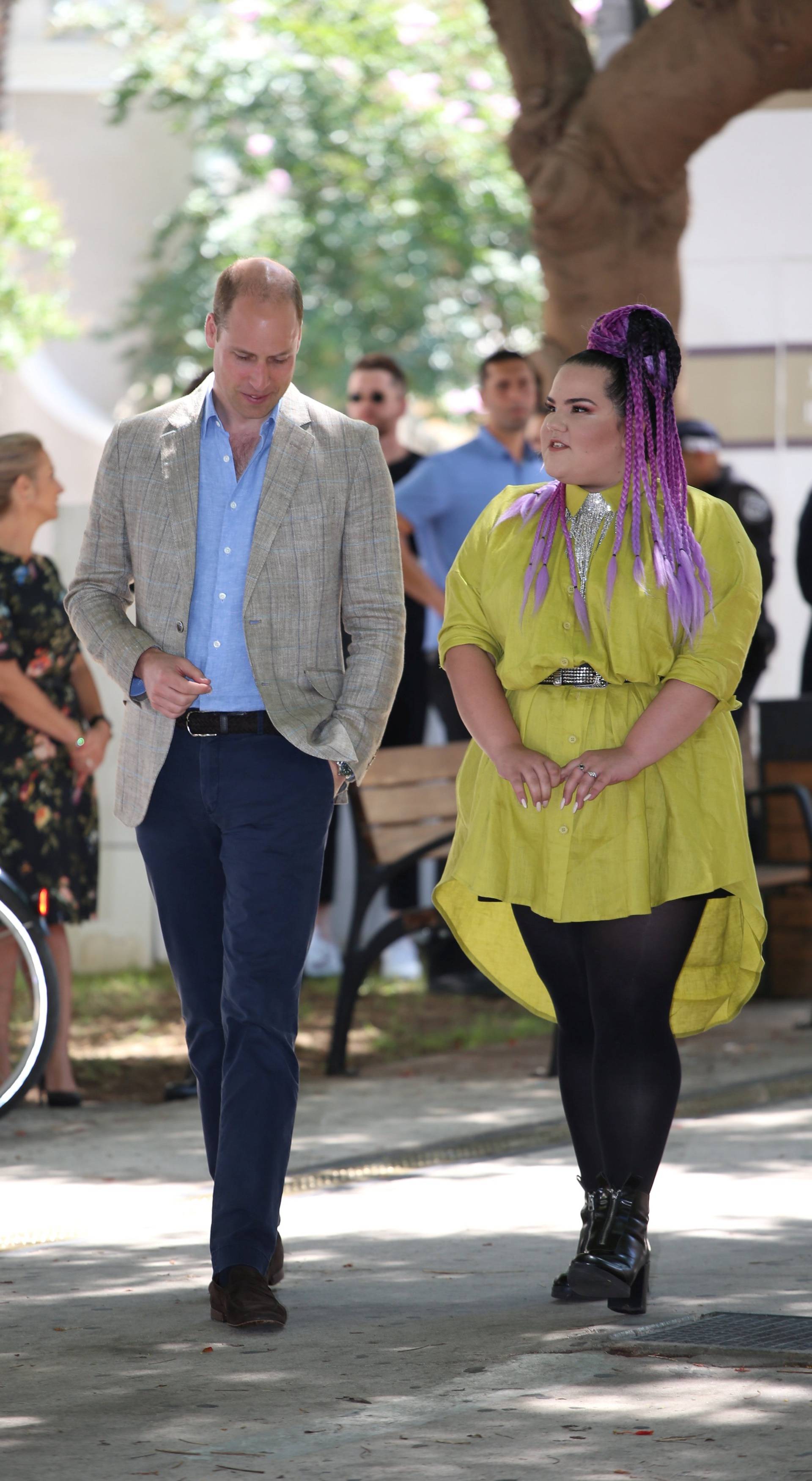 Britain's Prince William meets the 2018 Eurovision winner Netta Barzilai during a visit to Tel Aviv