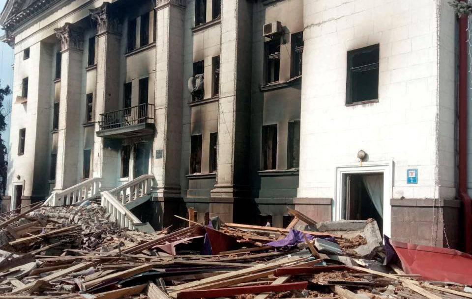 General view of the remains of the drama theatre which was hit by a bomb in Mariupol