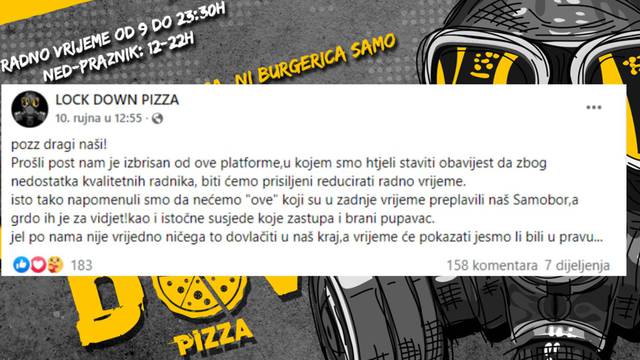 Skandalozna objava pizzerije iz Samobora: 'Nećemo zaposliti četnike iz Niša, a ni one crne'