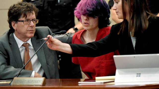 Devon Erickson, 18, accused of taking part in a deadly school shooting, appears at the Douglas County Courthouse where he faces murder and attempted murder charges, in Castle Rock, Colorado