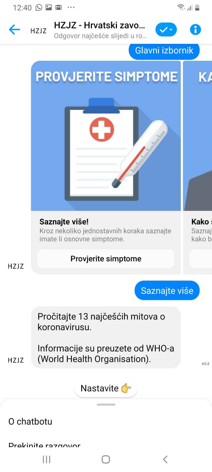 HZJZ ima virtualnog asistenta koji odgovara na sve o virusu