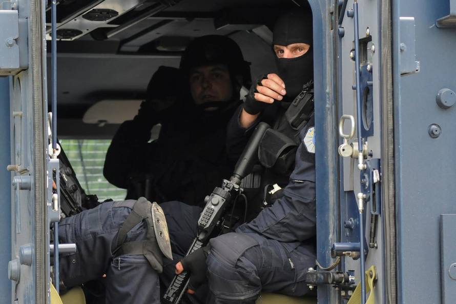 Kosovo police secure the area near of Zubin Potok