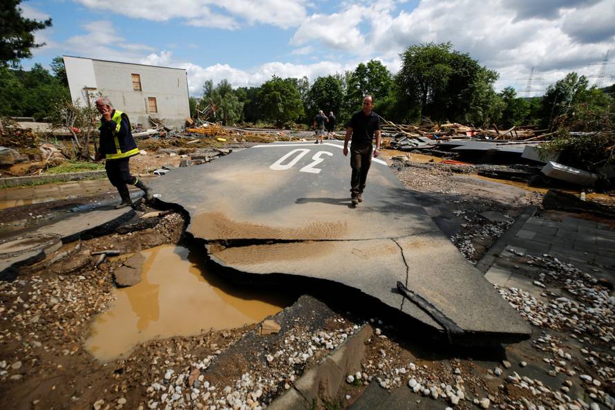 A destroyed road is seen on a flood-affected area in Bad Neuenahr-Ahrweiler