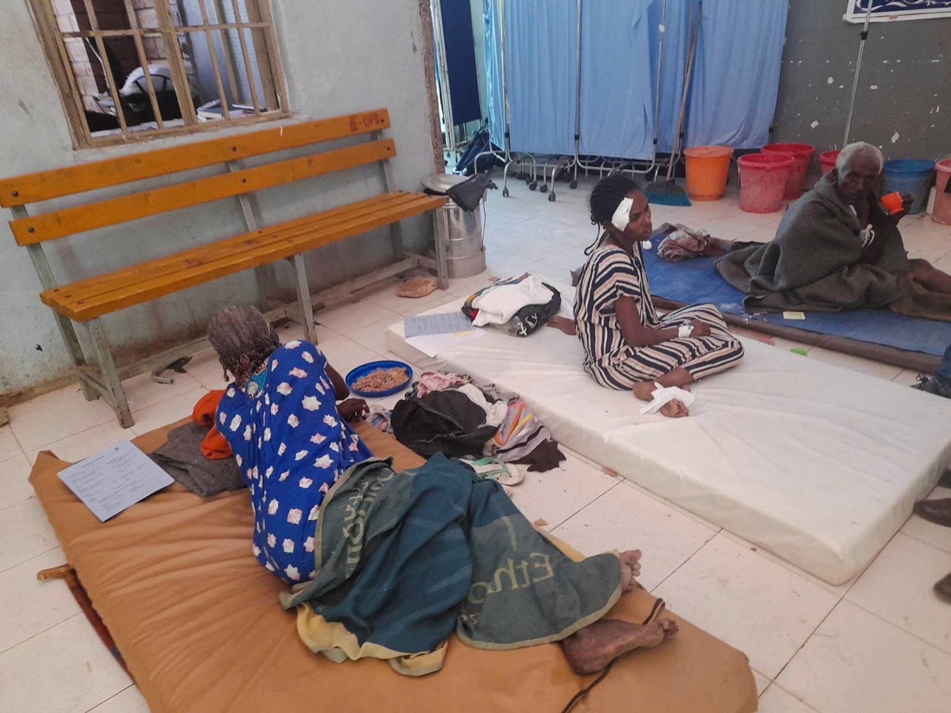 Air strike survivors receive treatment at hospital in the town of Dedebit, northern region of Tigray