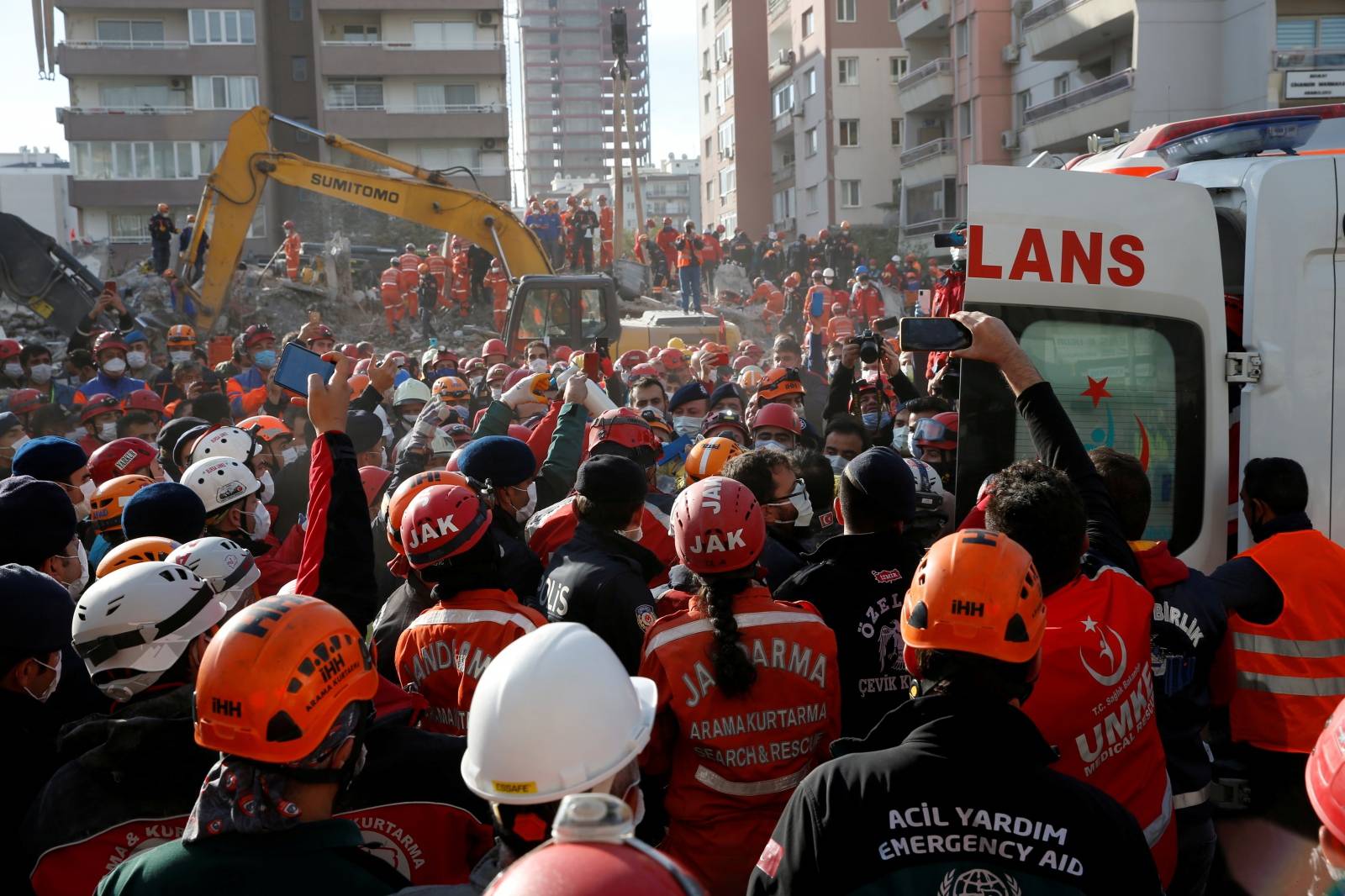 Rescue operations take place after earthquake, in Izmir