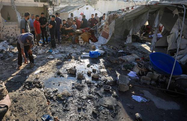 Aftermath of an overnight Israeli strike on a tent sheltering displaced people, in Gaza City
