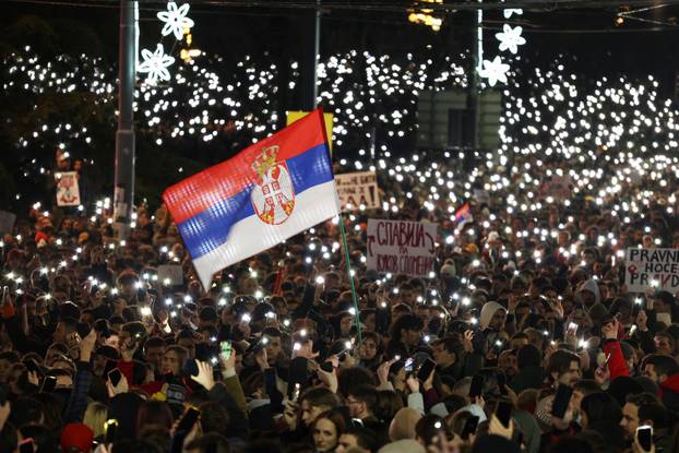 Anti-government protest following the Novi Sad railway station disaster, in Belgrade