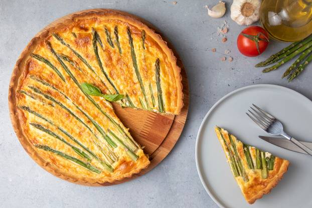 Asparagus tart, vegan quiche homemade pastry, healthy foods