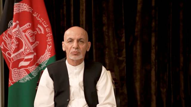 Afghan President Ashraf Ghani makes an address from exile in United Arab Emirates