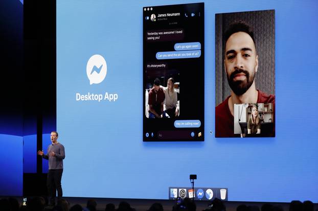 Facebook CEO Mark Zuckerberg speaks about a new desktop app during his keynote at Facebook Inc