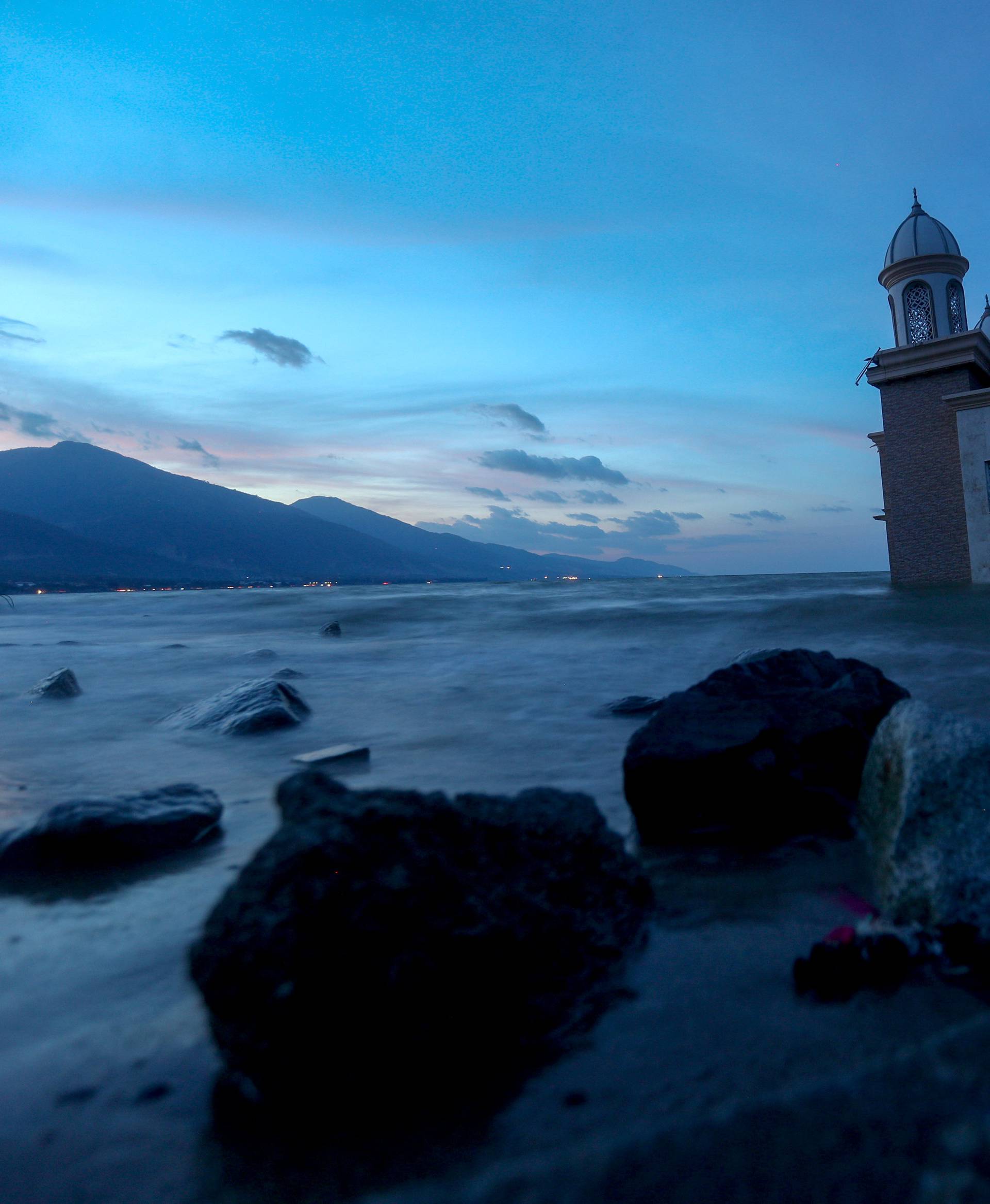A remains of a mosque destroyed by the earthquake and tsunami is pictured in Palu, Central Sulawesi