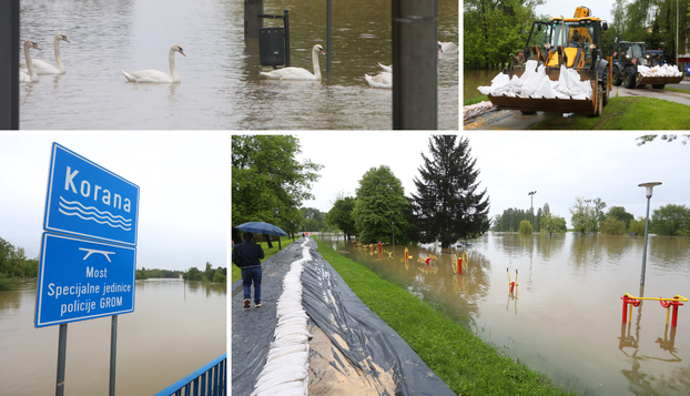 FOTO Vodostaj Korane i dalje je u porastu, ujutro je bila 829 cm. U obrani grada pomaže i vojska