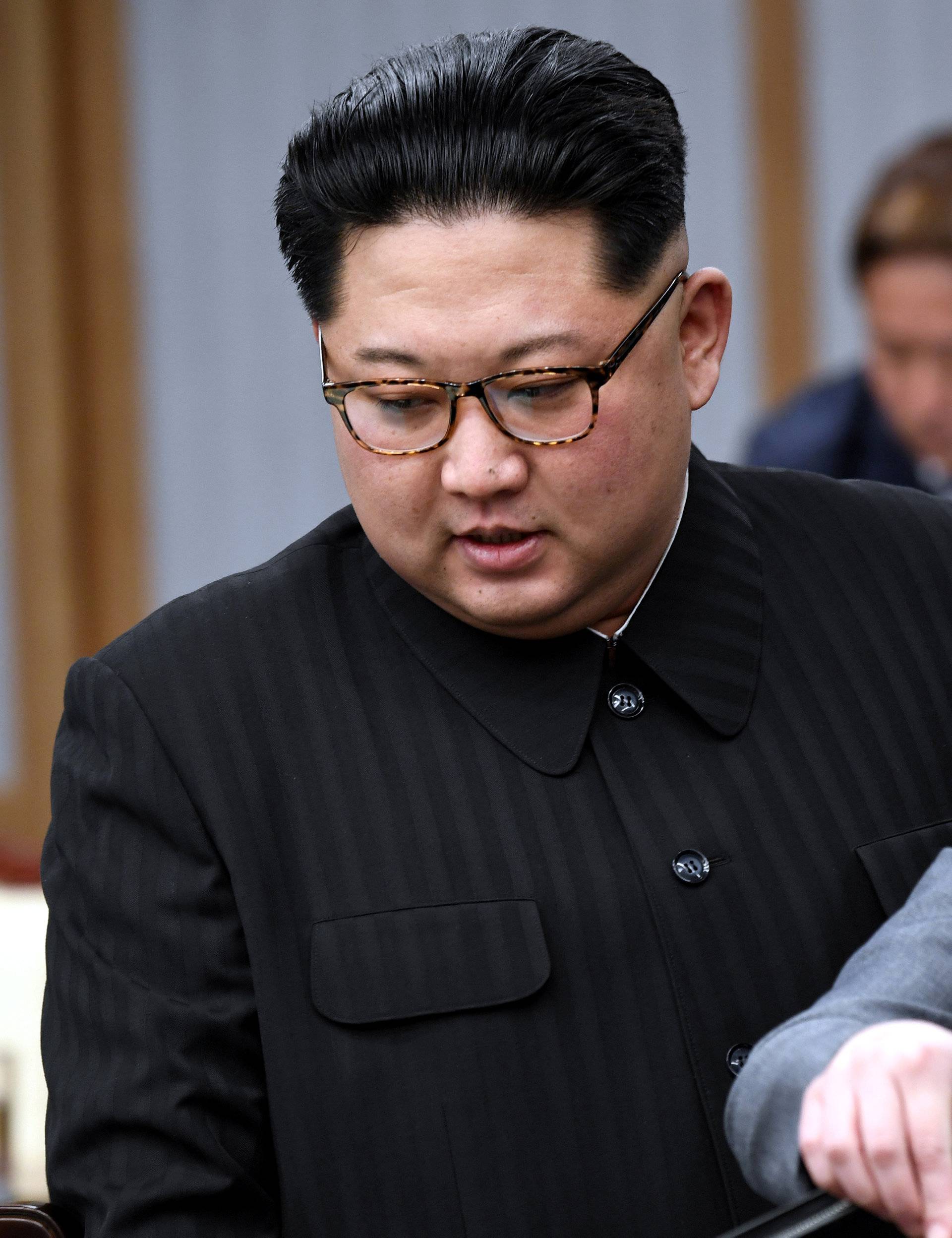 North Korean leader Kim Jong Un and his sister Kim Yo Jong attend a meeting with South Korean President Moon Jae-in at the Peace House