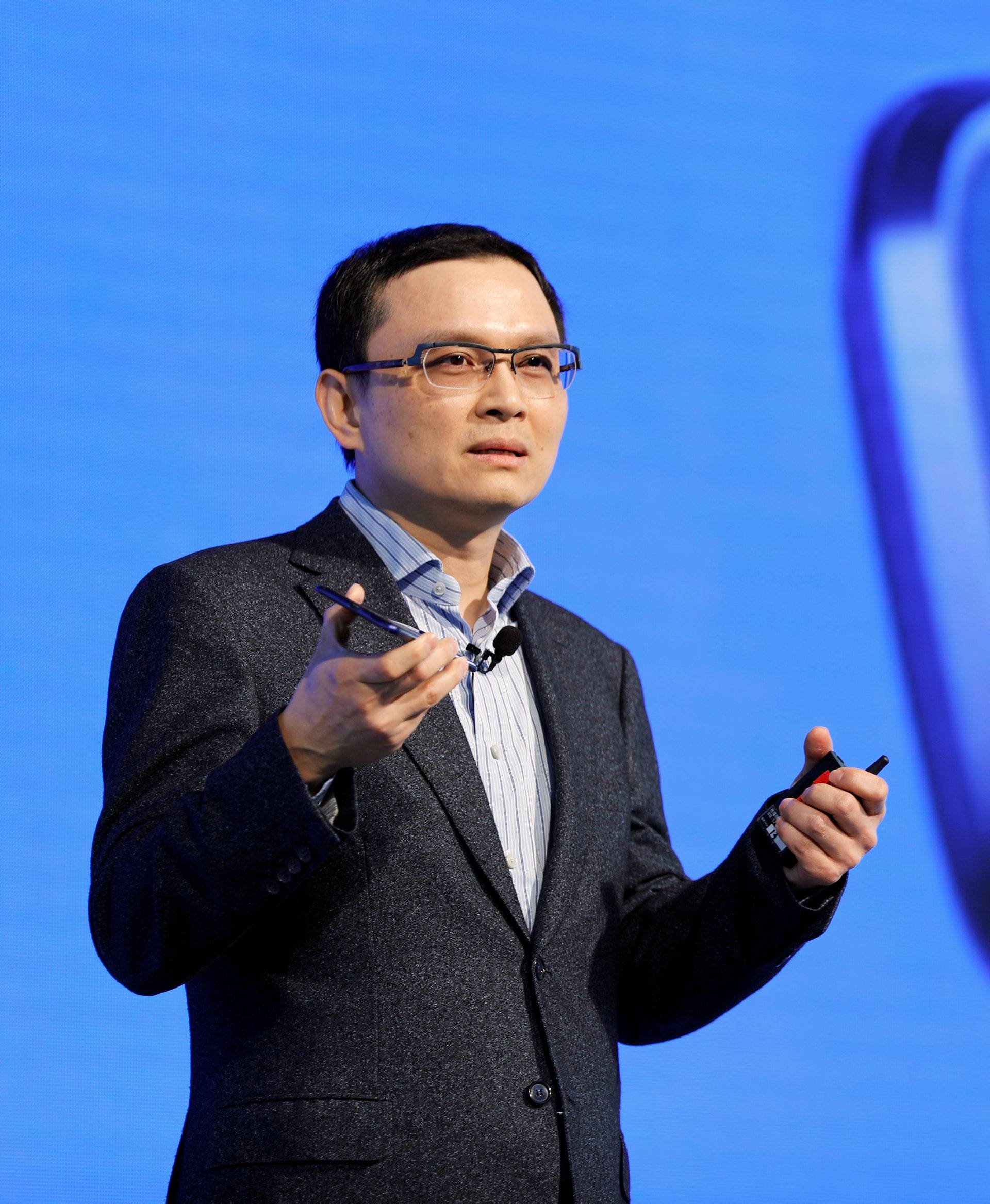 Chang Chia-Lin, President of Global Sales of HTC speaks holding a new smartphone "U Ultra" during its launch event in Taipei