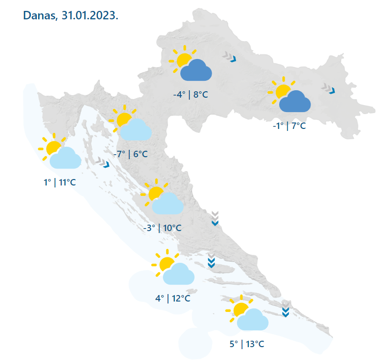 Ledeno jutro u riječkoj regiji, upalili žuti alarm. Moguć je slab snijeg.  Na Jadranu jaka bura