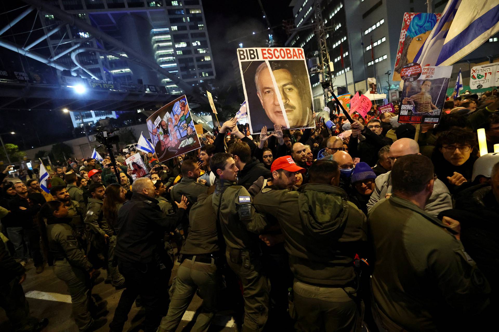 Protest against the government and to show support for the hostages who were kidnapped during the deadly October 7, 2023 attack, in Tel Aviv