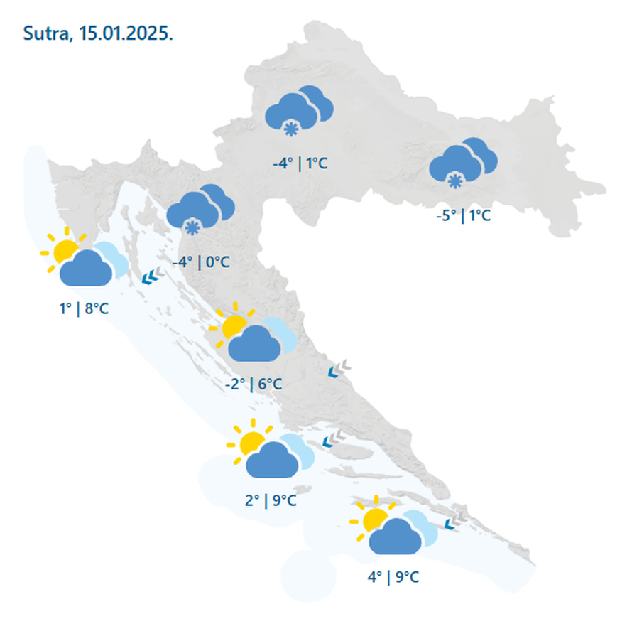Upozorenje za cijelu obalu zbog jakog vjetra, stiže i novi snijeg u srijedu. Padat će dva dana