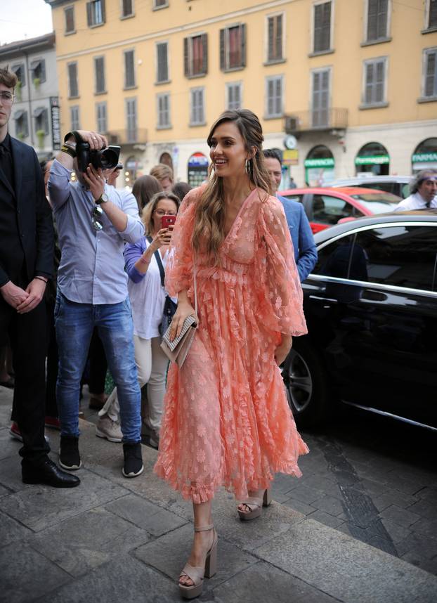 Milan, Jessica Alba arrives for event in Douglas perfumery