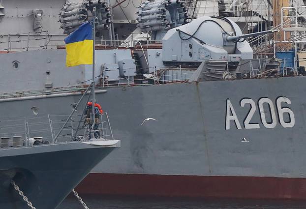 Ukrainian navy vessels are docked in the Black Sea port of Odessa