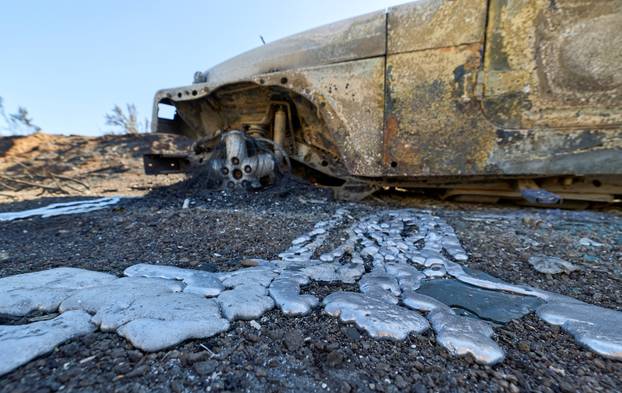 Melted metal from a burned vehicle during Hawk Fire in Reno
