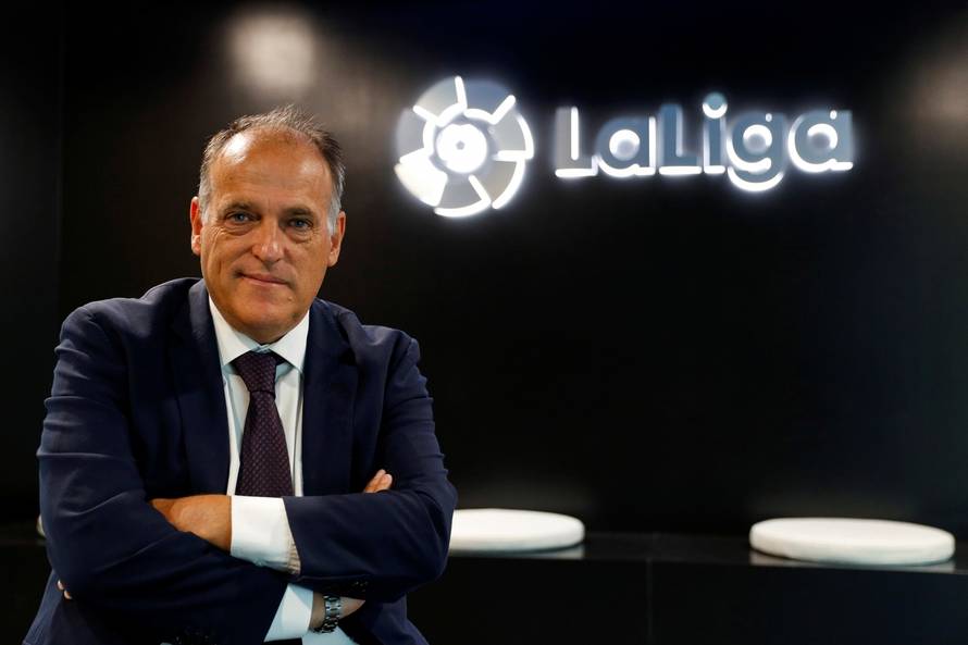 FILE PHOTO: La Liga President Javier Tebas poses during an interview with Reuters at the La Liga headquarters in Madrid