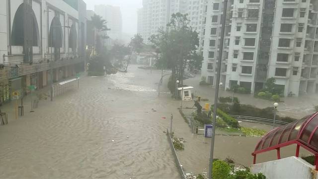 A flooded area is seen after typhoon Mangkhut in Hong Kong