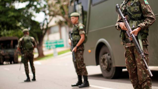 Brazilian Army soldiers patrol around the Esplanade of Ministries as part of the preparations for the inauguration ceremony for President-elect Jair Bolsonaro, in Brasilia
