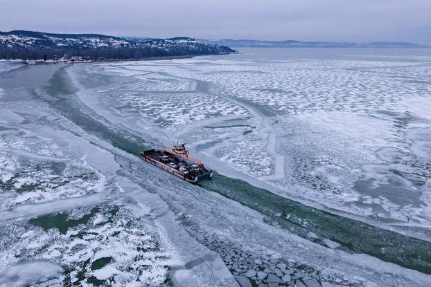 Frozen Lake Balaton near Szantod