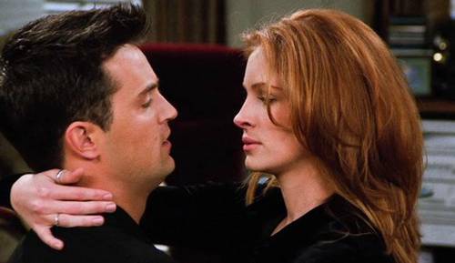 USA.  Matthew Perry and Julia Roberts  in a scene from (C)NBC TV series: Friends (1994C2004) ( Season 2 , episode 13 - The One After the Superbowl: Part 2 ).Ref: LMK110-J7152-280521Supplied by LMKMEDIA. Editorial Only.Landmark Media is not the copyrigh