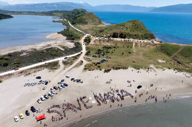 Protest against luxury resort plan by a company linked to U.S. President Trump's son-in-law, Jared Kushner, in Zvernec