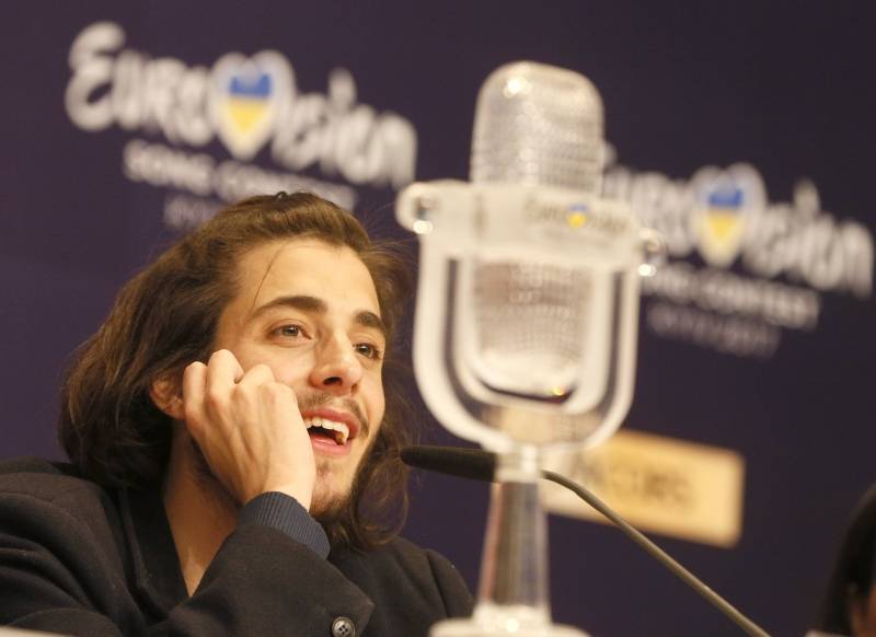 Portugal's Salvador Sobral attends news conference after winning the grand final of the Eurovision Song Contest 2017 at the International Exhibition Centre in Kiev