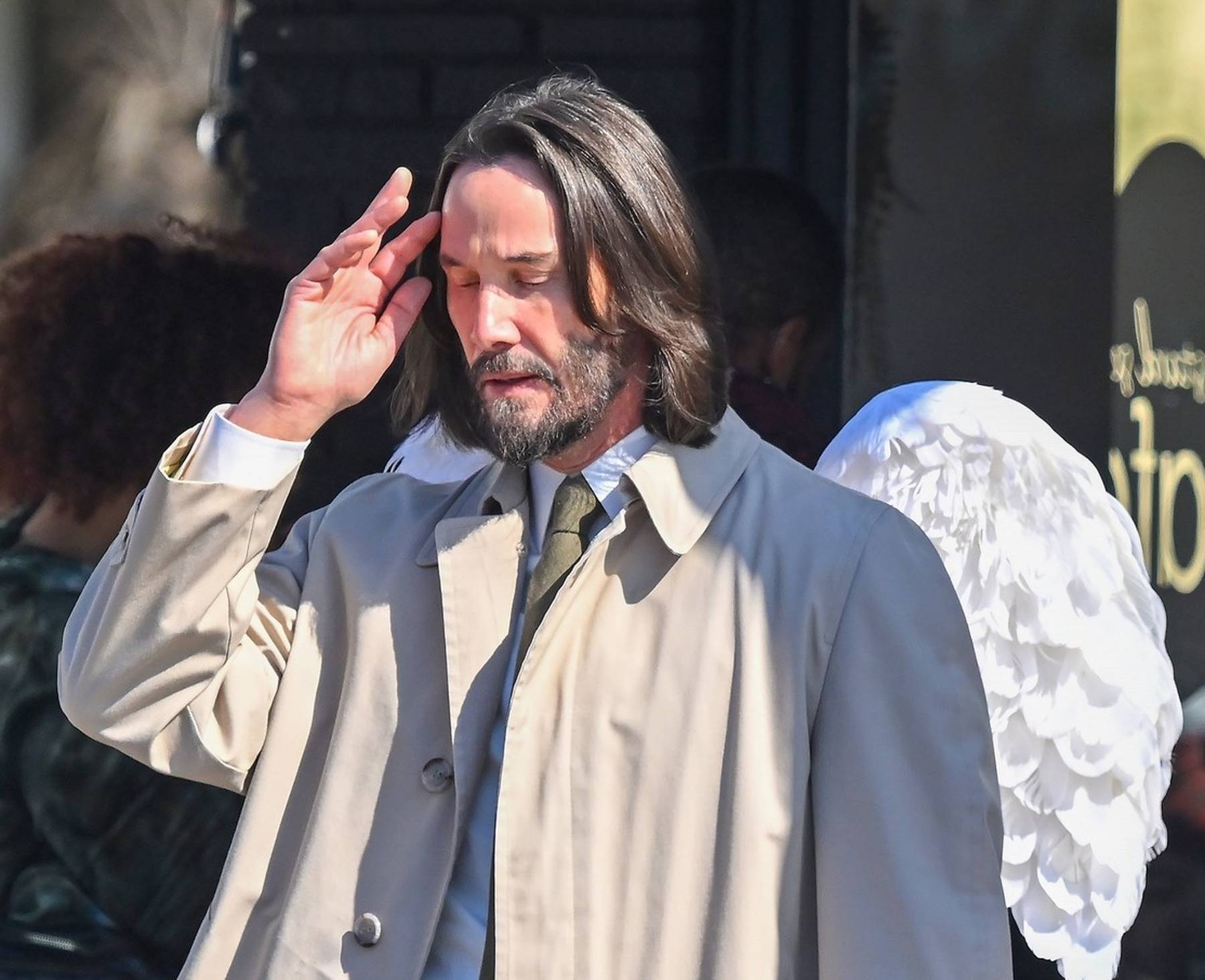 *EXCLUSIVE* An angelic, Keanu Reeves loses his lunch while filming for "Good Fortune'' in LA