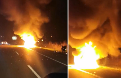 VIDEO Automobil u plamenu na autocesti A3 kod Nove Gradiške: Na sreću nema ozlijeđenih...