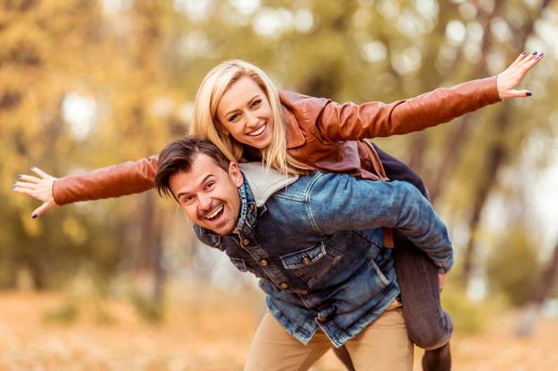 Couple walk autumn