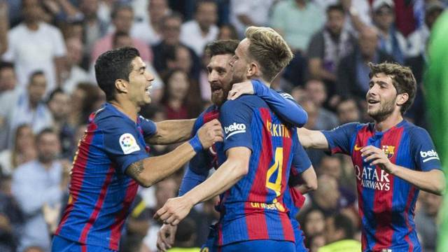 La Liga between Real Madrid and Futbol Club Barcelona at Santiago Bernabeu Stadium in Madrid