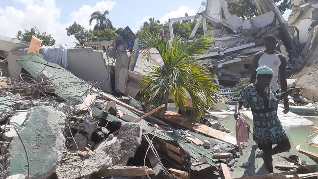 Damage is seen in an area after a major earthquake struck southwestern Haiti, in Les Cayes