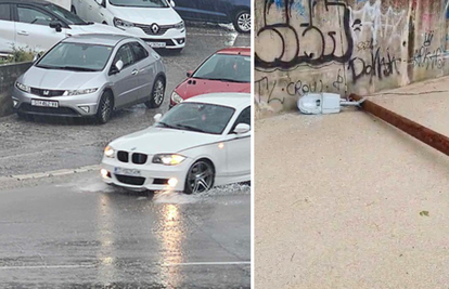 VIDEO Jako nevrijeme u Splitu: Kiša poplavila ceste, automobili 'plivaju', grom udario u stup