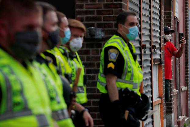 Protesters rally against the death in Minneapolis police custody of George Floyd in Boston
