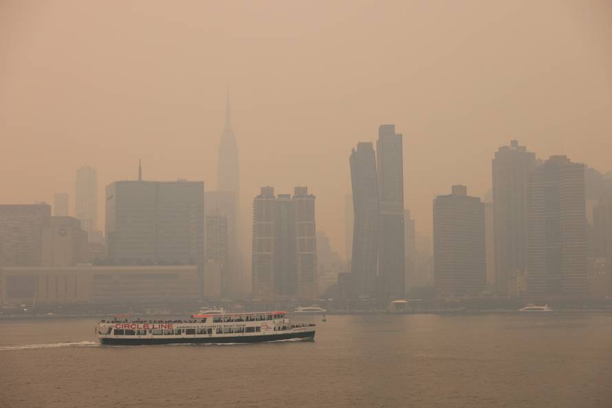 Haze and smoke caused by wildfires in Canada blanket New York City
