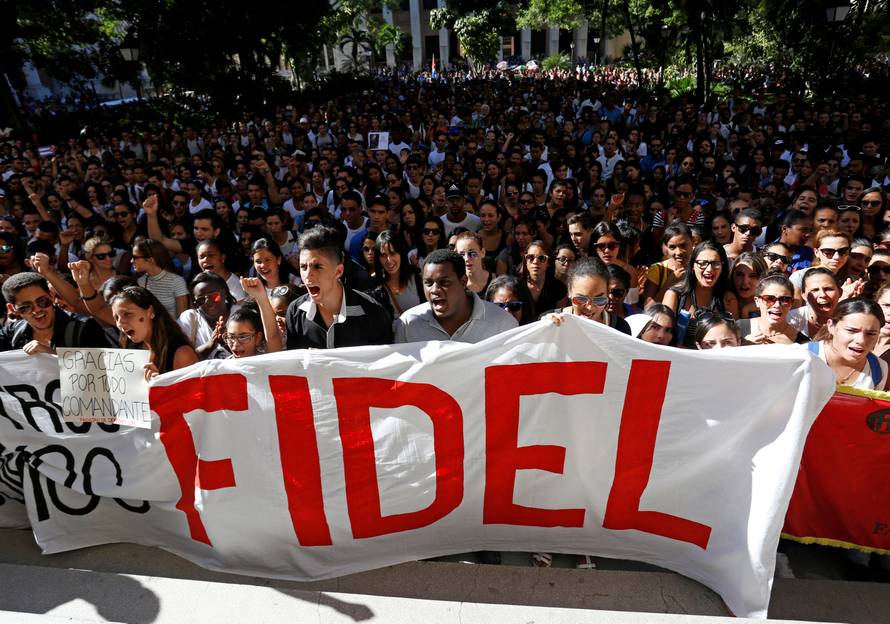 Students of Havana University pay tribute to Cuba's late President Fidel Castro in Havana