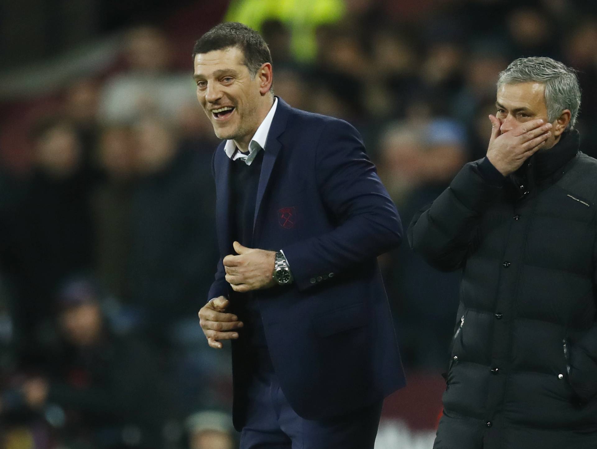 West Ham United manager Slaven Bilic and Manchester United manager Jose Mourinho